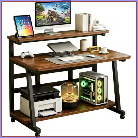 Rolling Computer Desk 31.5 Inch Small Desk with Monitor Stand & 3-Tier Storage for Home Office