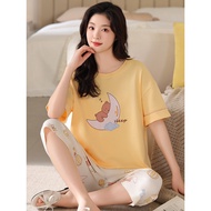 baju set perempuan seluar tidur wanita Piyama wanita musim panas kapas murni seluar pendek lengan pe