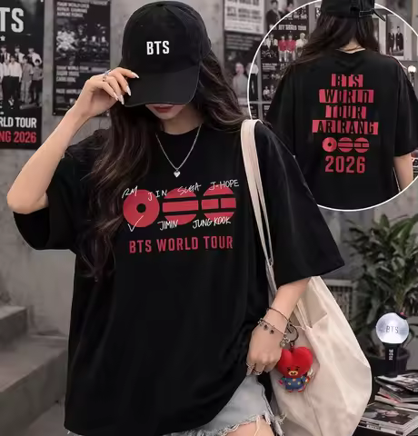 2026 New BTS World Tour Graphic Unisex cotton Shirt,There Summer Men's Women's Fashion Tshirt