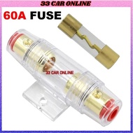 60A 1 TO 1 FUSE HOLDER AMP FUSE AMPLIFIER GOLD PLATE GAUGE AGU FUSE HOLDER