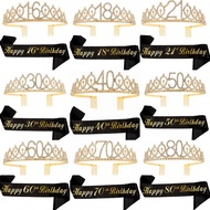 2pcs/Set Birthday Sash And Tiara For Women Including Birthday Crown,Happy 16th 18th 21th 30th 40th 5