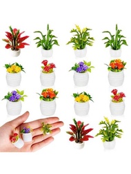 Conjunto de 14 miniaturas de plantas de muñecas, modelo de flores en maceta con hojas verdes, accesorios de decoración falsa para follaje