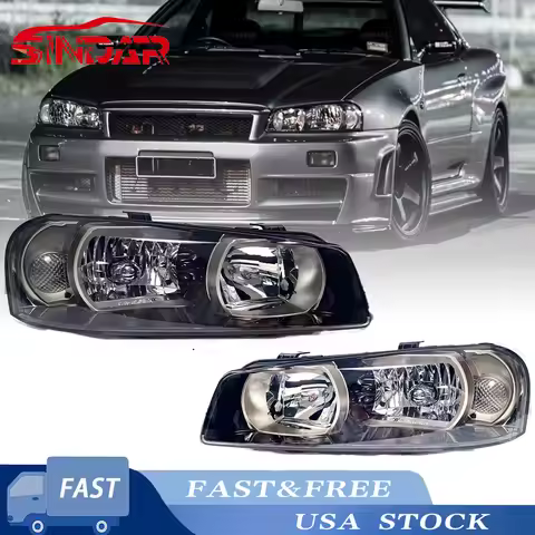 SINDAR 2Pcs Projector Headlight (LED) For Nissan Skyline R34 GTR GTT 1999-2003 Style Pair