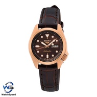 Seiko 5 SRE006K1 SRE006K SRE006 Ladies Rose Gold Day-Date Automatic Leather Watch