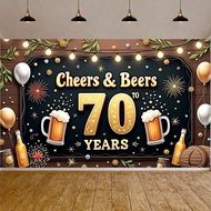 Beer Mug Design Birthday Beer Background Golden Glitter 70 Years Backdrop Sparkling Stars Balloon De