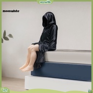 [MOONWHITE]  3d Printed Black Hooded Female Figurine Gothic Woman Statue Sitting Shelf Decor for Hom