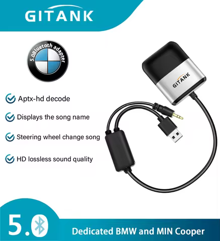 Bluetooth 5.0 aptX-HD Adapter with Y Cable for BMW and Mini Cooper USB+AUX iPod iPhone Music Interfa
