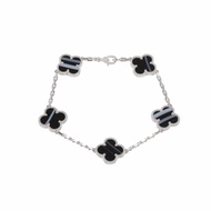 Van Cleef & Arpels VintageAlhambra脈紋縞瑪瑙五花手鏈18K白金S-M碼白金手鍊／手環