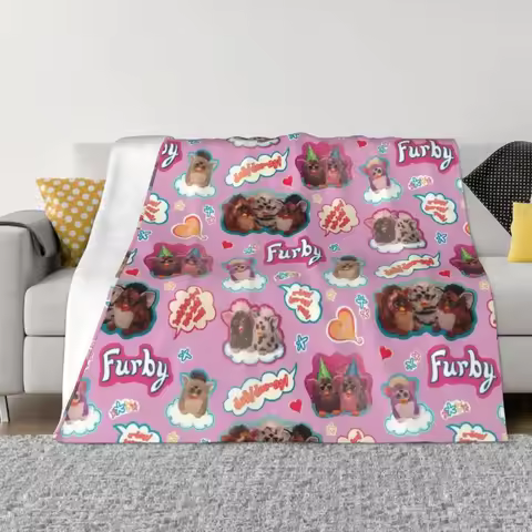 Authentic Vintage Y2K Furby Pack / Pattern Throw Blanket Plaid Tourist Blanket blankets and throws F