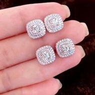 2pcs Multi-Function Shiny Cubic Zirconia Square Full Diamond Earrings, Hip Hop Unisex Daily Vacation
