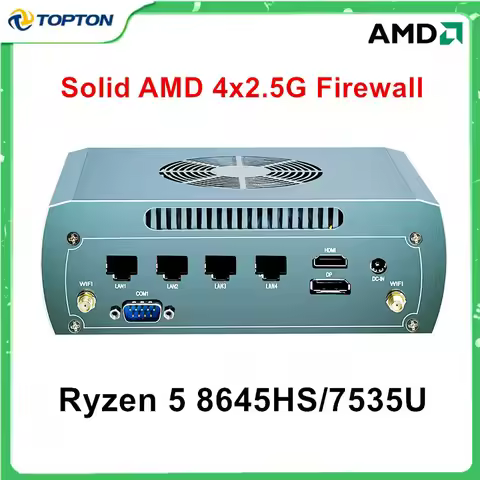NEW Topton Solid Metal FU04 4*Intel 2.5G LAN Firewall Mini PC AMD Ryzen 5 8645HS 7535U 2*DDR5 2*NVMe