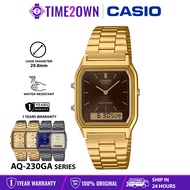 CASIO AQ-230GA AQ-230GG Analog-Digital Watch Gold-Tone Stainless Steel Band Dual Time 1/100-Second S
