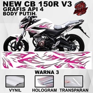 Stiker CB150R V3 new cb 150 r 2021 - Stiker Decal CB150R StreetFire grafis api 4 putih ( Sudah Terpo