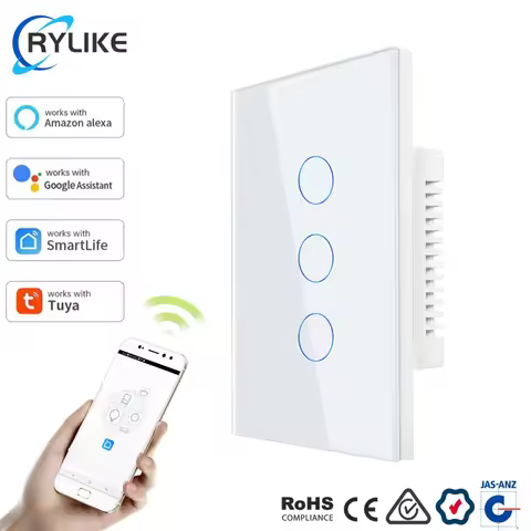 US / AU Standard Touch Screen Tempered Glass Panel Tuya App Smart Switch 1 Way/2 Way/3 Way Wifi Cont