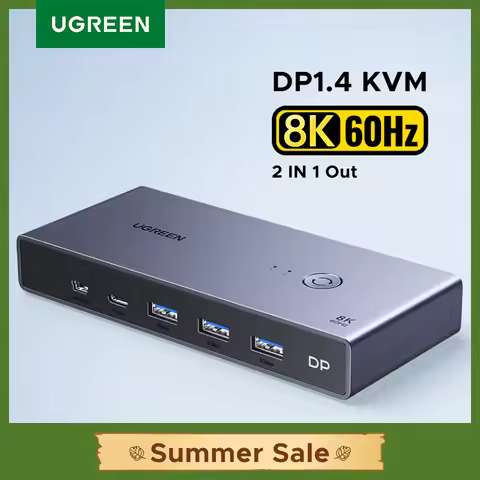 UGREEN DP 1.4 Switch 8K 60Hz KVM Switch 2 PCs Sharing Display Printer Keyboard Mouse DP Cable Displa