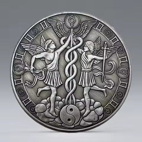 Ancient Silver 12 Signs of The Zodiac Commemorative Coins Lucky Collectible Coins Gemini Medallion H