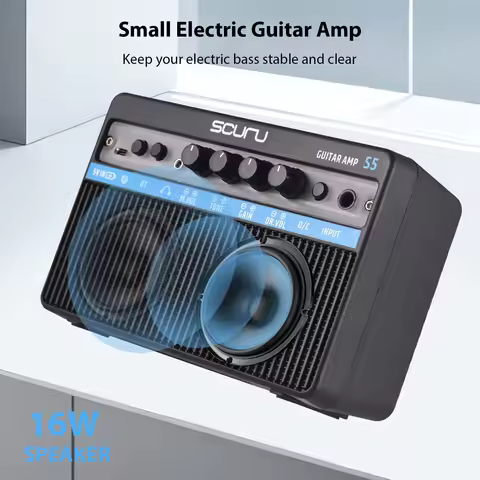Scuru 16W Small Electric Guitar Amp Guitar Practice Speaker Built-in Distortion Effect Plug and Play