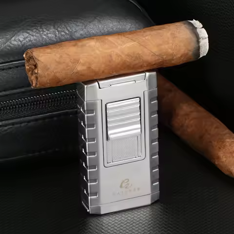 GALINER Luxury Cigar Lighter With Puncher Cutter Butane Jet Pocket Home Accessories Gas Torch Lighte