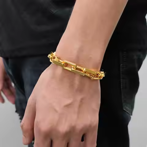 Luxury 24K 9999 Pure Gold real gold Wide 9mm Slub Chain Men's Bracelet Cuban Bracelet
