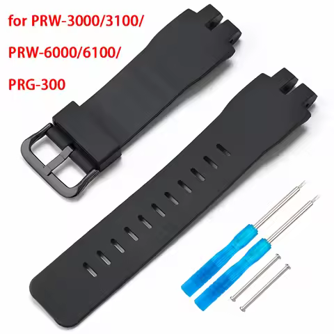 TPU Resin Strap for Casio PROTREK PRG-300 PRW-3000 3100 PRW-6000 6100 Men Replacement Black Rubber W