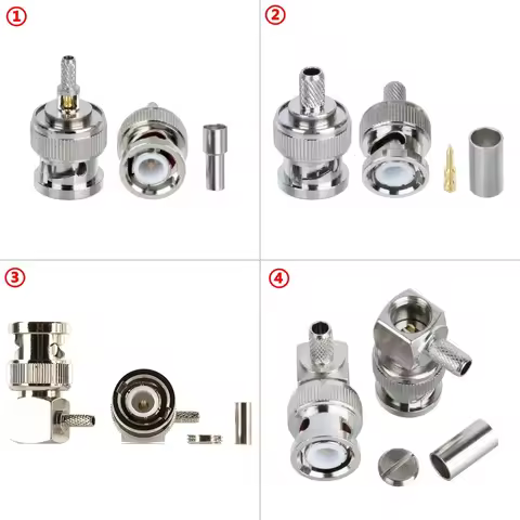 Q9 BNC Male Connector 90Degree Right Angle Crimp for RG316 RG174 LMR100 RG58 RG142 RG400 LMR195 RG22