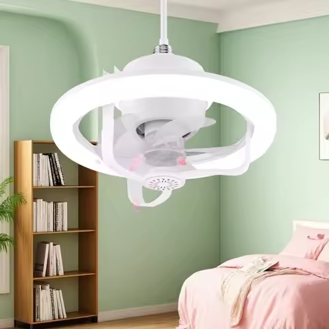 E27 Ceiling mounted fan light ceiling fan Automatic shaking head RGB/White/Warm lights Remote contro
