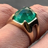 Natural Vivid Green Big Emerald Mens 21k Gold Ring Rare High Grade Emerald Ring