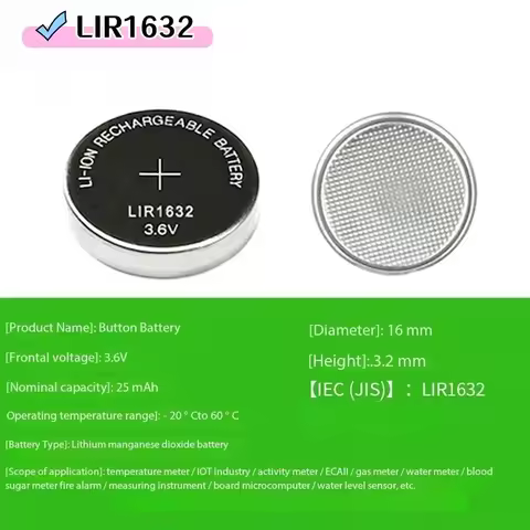 1-5pcs LIR1632 3.6V Batteries Lithium Rechargeable LIR 1632 Battery for Watch Car Remote Control CR1