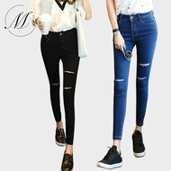 Size 25-32 New Design Jeans with Holes Women Mid-High Waist Jeans Seluar Perempuan Lubang破洞款女生紧身牛仔裤