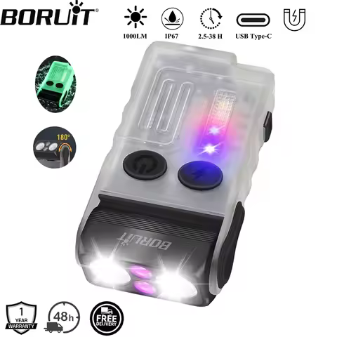 BORUiT V20-1 Keychain EDC LED UV Flashlight Type-C Rechargeable Torch Buzzer Work Light with Clip Ma
