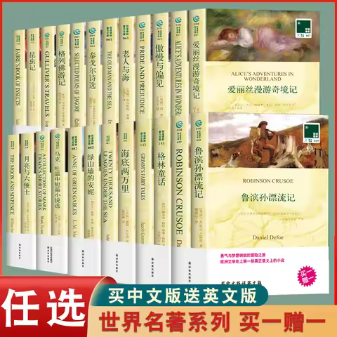 Complete set of world famous books in Chinese and English, English novels, classic literature books