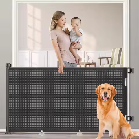 Retractable Dog Gate No-Drill Childproof Net Fence Cat Baffle Mesh Pet Gate Mesh Sliding Barrier Fen