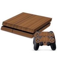 Protective Game Player and Controller Skin Sticker with Brown Wood Pattern for Sony PlayStation 4