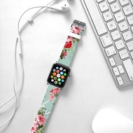 Apple Watch Series 1 , Series 2, Series 3 - Apple Watch 真皮手錶帶，適用於Apple Watch 及 Apple Watch Sport - Freshion 香港原創設計師品牌 - 懷舊青綠玫瑰花紋 cr8