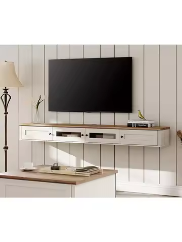 WAMPAT Floating TV Stand for TVs up to 80 Inch, Wooden Floating TV Shelf with Storage Cabinet, Moder