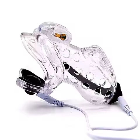 Male Chastity Lock With Electric Shock Technology Includes Urethral Plug And Breathable Cock Cage Fo