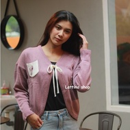 Casia Women's Knitted Top with Ribbon Variations and Pockets - Cardigan