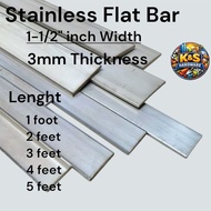 STAINLESS Flat Bar 1-1/2" inch width 3mm Thickness 1Foot to 5Feet Lenght