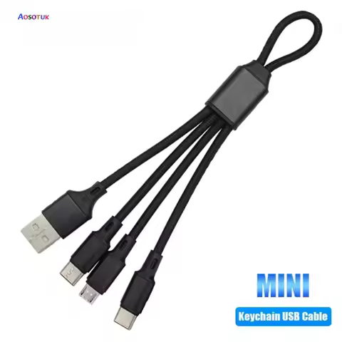 Keychain 3 in 1 USB Type C Cable for iPhone 13 12 11 XS X XR 3in1 2in1 USB Cable Charger Micro USB T