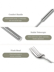 1pc Stainless Steel Extendable Dinner Fork - Retractable, Telescopic, 22.1~64.6cm (8.7~25.4in) Long,