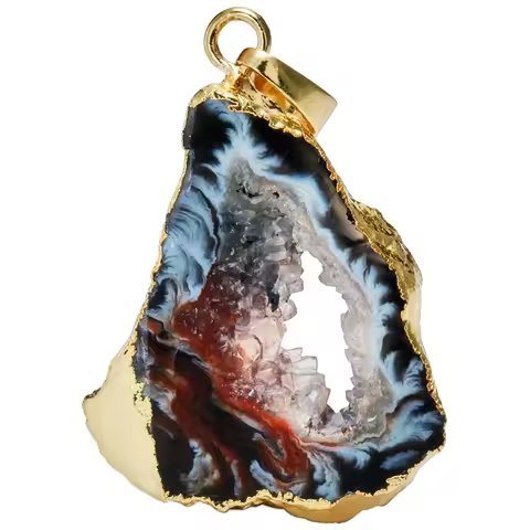 Natural Agate Quartz Geode Druzy Pendant For Jewelery Making, Irregular Raw Agate Stone Pendants For