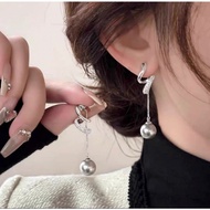 [Xi Decoration Huamei] BG136 Flow Gray Bead Earrings Light Luxury Diamond-Studded Long Style Necklac