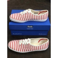 KEDS [Orphans] Canvas shoes, white shoes, lace shoes, leopard pattern, straw woven sole, striped shoes, broken size 37.5 good