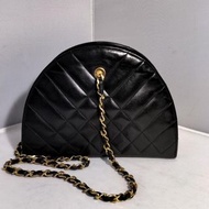 CHANEL MINI VINTAGE黑金格紋半月包單肩包