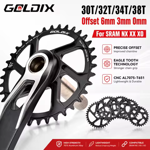 GOLDIX Bicycle Chainring 0/3/6mm Offset Wide Narrow Teeth 30/32/34/36/38T Chainwheel for Sram 3-Bolt