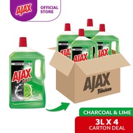 [Bundle of 4] Ajax Boost Charcoal & Lime Antibacterial Multi Purpose Floor Cleaner 3L Carton Deal