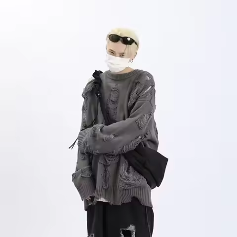 Two-Piece IllusionSweater Men's Autumn/Winter Thickened Hollow Trendy Brand Double-Sided Wear Knitte