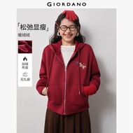 GIORDANO Women Hoodies Pony Embroidery Zip-Through Hoodies Fleece Lined Fashionable Casual Loose Hoo