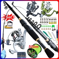 Fishing Full Set Memancing Set Lengkap 180-240cm Carbon Fiber Fishing Rod with 6BB Fishing Reel Rein