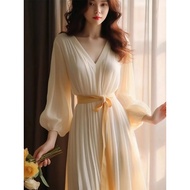 Dress Woman Classy French Spring/Summer White Chiffon Dress - Elegant & Exquisite Long Evening Gown